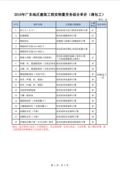 2019年廣東地區(qū)建筑工程勞務(wù)承包(清包工)綜合單價(jià)參考信息