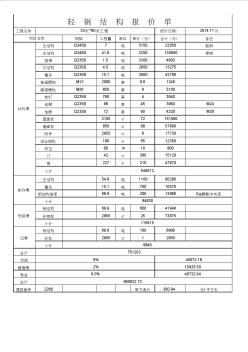 33米乘60米轻钢结构厂房报价单及单方造价(2014.11月)