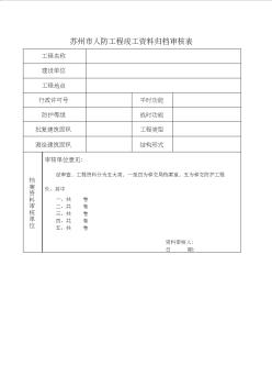 蘇州市人防工程竣工資料歸檔審核表