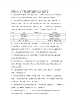 高层住宅工程装饰装修及安装要求精品资料