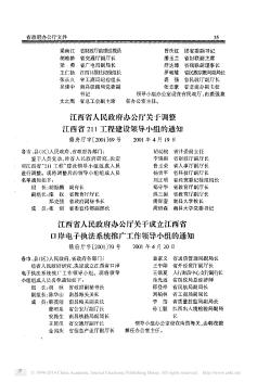江西省人民政府办公厅关于调整江西省211工程建设领导小组的通知