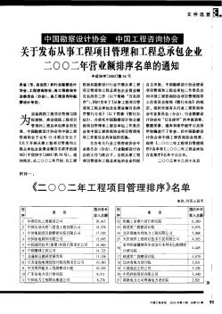 中国勘察设计协会中国工程咨询协会关于发布从事工程项目管理和工程总承包企业二OO二年营业额排序名单的通知