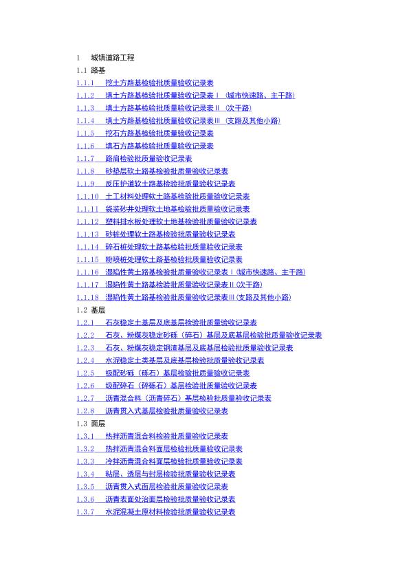 城镇道路工程检验批全套