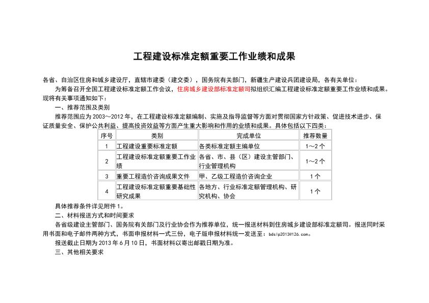 工程建设标准定额重要工作业绩和成果