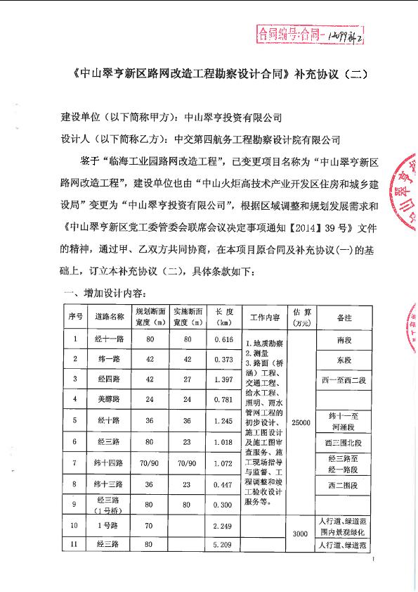 中山路网改造工程勘察设计补充协议二