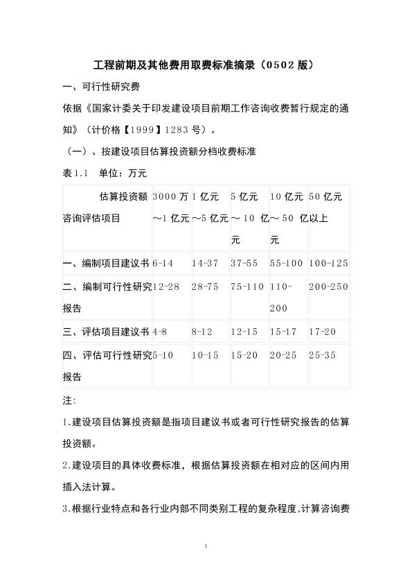 工程前期及其他費(fèi)用取費(fèi)標(biāo)準(zhǔn)摘錄0502版