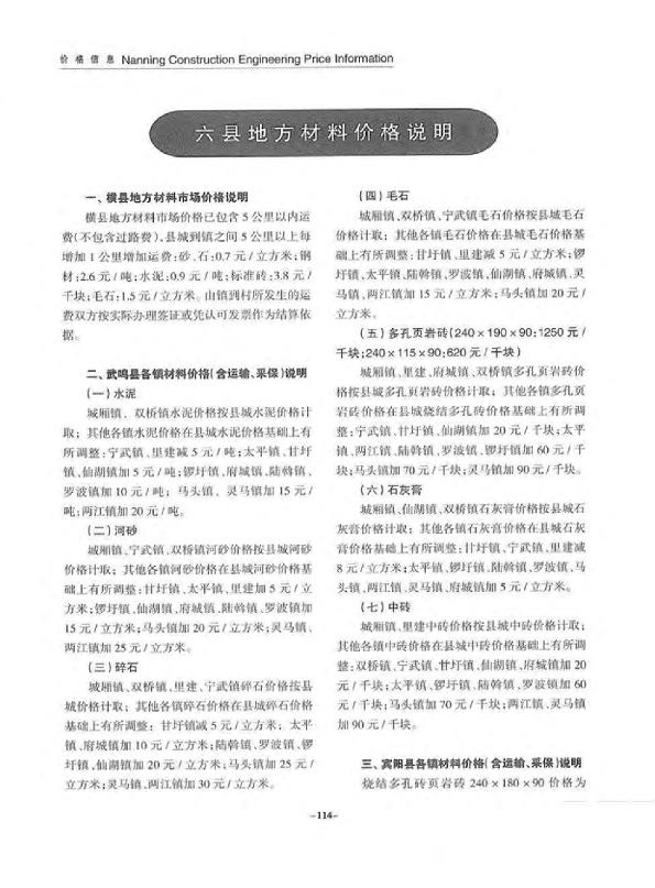 广西南宁市2016年4月六县材料价格说明