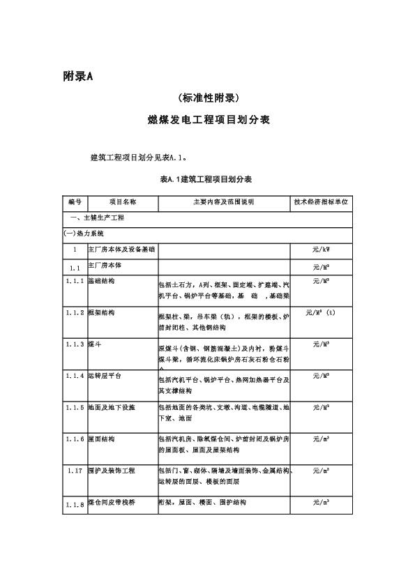 燃煤发电工程项目划分表(2013版)