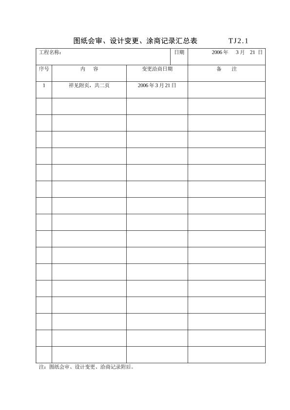 TJ2.1（圖紙會(huì)審、設(shè)計(jì)變更、涂商記錄匯總表 ）