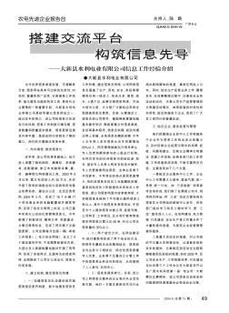 搭建交流平台  构筑信息先导——大新县水利电业有限公司信息工作经验介绍