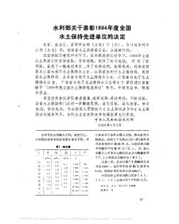 水利部關(guān)于表彰1994年度全國(guó)水土保持先進(jìn)單位的決定