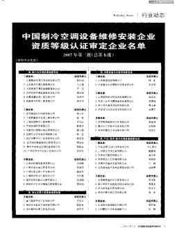 中国制冷空调设备维修安装企业资质等级认证审定企业名单 2007年第三批(总第五批)