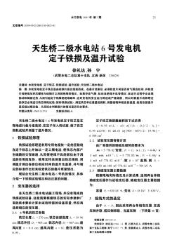 天生橋二級水電站6號發(fā)電機(jī)定子鐵損及溫升試驗