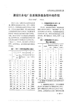 新安江水電廠在系統(tǒng)事故備用中的作用