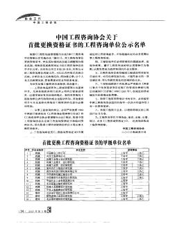 中国工程咨询协会关于首批更换资格证书的工程咨询单位公示名单