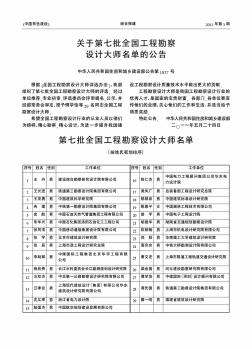 关于第七批全国工程勘察设计大师名单的公告 中华人民共和国住房和城乡建设部公告第1037号