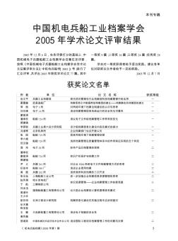 中国机电兵船工业档案学会2005年学术论文评审结果