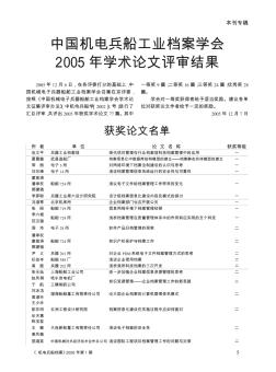 中國機(jī)電兵船工業(yè)檔案學(xué)會2005年學(xué)術(shù)論文評審結(jié)果