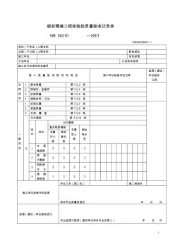 (表)板材隔墙工程检验批质量验收记录表