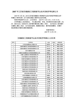 2007年江苏省无锡建设工程高级专业技术资格评审结果公...