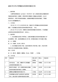 2010年兴宇公司质量安全防控体系建设计划