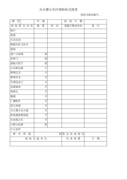 写字楼物业管理资料 办公楼公共区域验收交接表