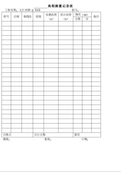 园林工程施工 高程测量记录表