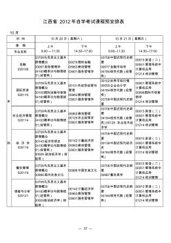 2012年10月江西省自考课程安排表