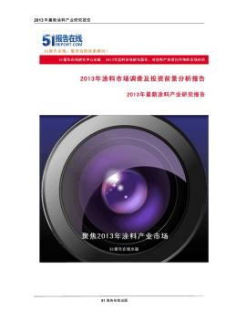 2013-2017年中国纸张涂料产业市场调查及发展前景预测报告