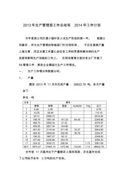 2013年生产管理部工作总结和2014年工作计划