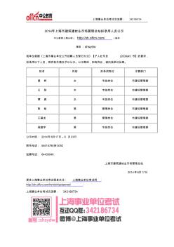 2014年上海市建筑建材业市场管理总站拟录用人员公示