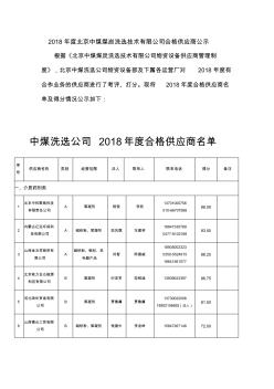 2018北京中煤煤炭洗选技术有限公司合格供应商公示