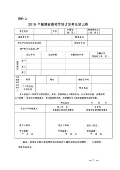 2019年福建省高校专项计划考生登记表