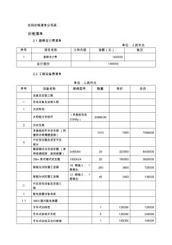 20MWp光伏電站合同價(jià)格清單分項(xiàng)表