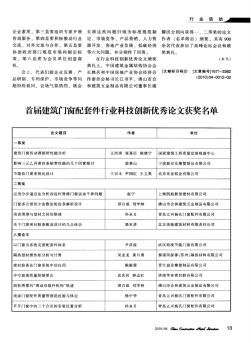 6首届建筑门窗配套件行业科技创新优秀论文获奖名单