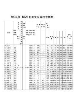 S9系列10kV配电变压器技术参数