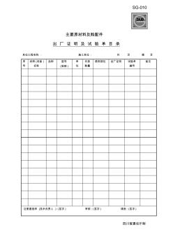 SG-010主要原材料及購配件出_廠_證_明_及_試_驗(yàn)_單_目_錄