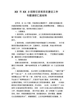 XX乡招商引资和项目建设工作专题调研报告