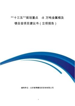 “十三五”規(guī)劃重點(diǎn)-8萬噸金屬鎂及鎂合金項目建議書(立項報告)