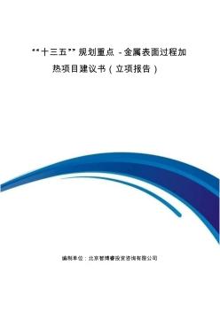 “十三五”规划重点-金属表面过程加热项目建议书(立项报告)