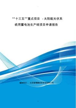 “十三五”重点项目-太阳能光伏系统用蓄电池生产线项目申请报告