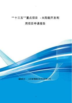 “十三五”重点项目-太阳能开发利用项目申请报告