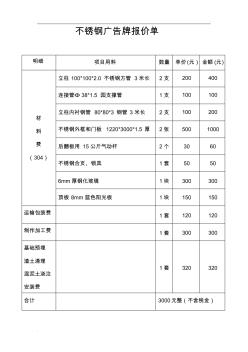 不锈钢广告牌报价单