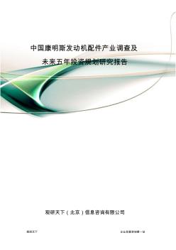 中国康明斯发动机配件产业调查及未来五年投资规划研究报告