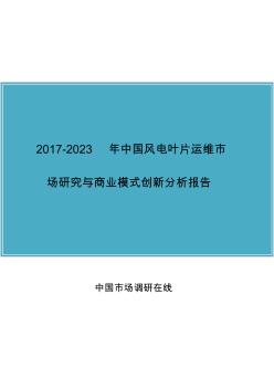 中国风电叶片运维行业研究与商业模式创新分析报告目录