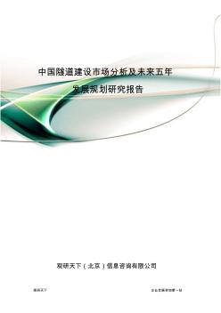 中国隧道建设市场分析及未来五年发展规划研究报告)