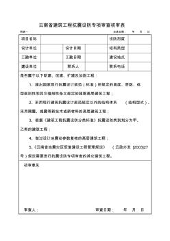 云南省建筑工程抗震设防专项审查初审表
