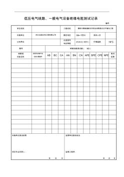 低壓電氣線路-照明配電箱絕緣電阻摸底檢驗(yàn)測(cè)試資料文本記錄