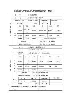 保安服務(wù)公司設(shè)立分公司登記備案表(樣表)