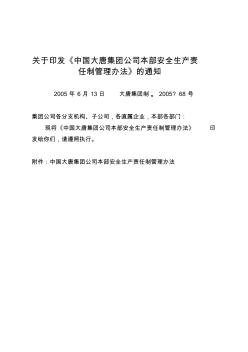 关于印发中国大唐集团公司本部安全生产责任制管理办...